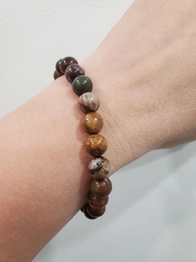 Picasso Polychrome Jasper Gemstone Stretch Bracelet 8mm 16.5cm Crystal Jewelry