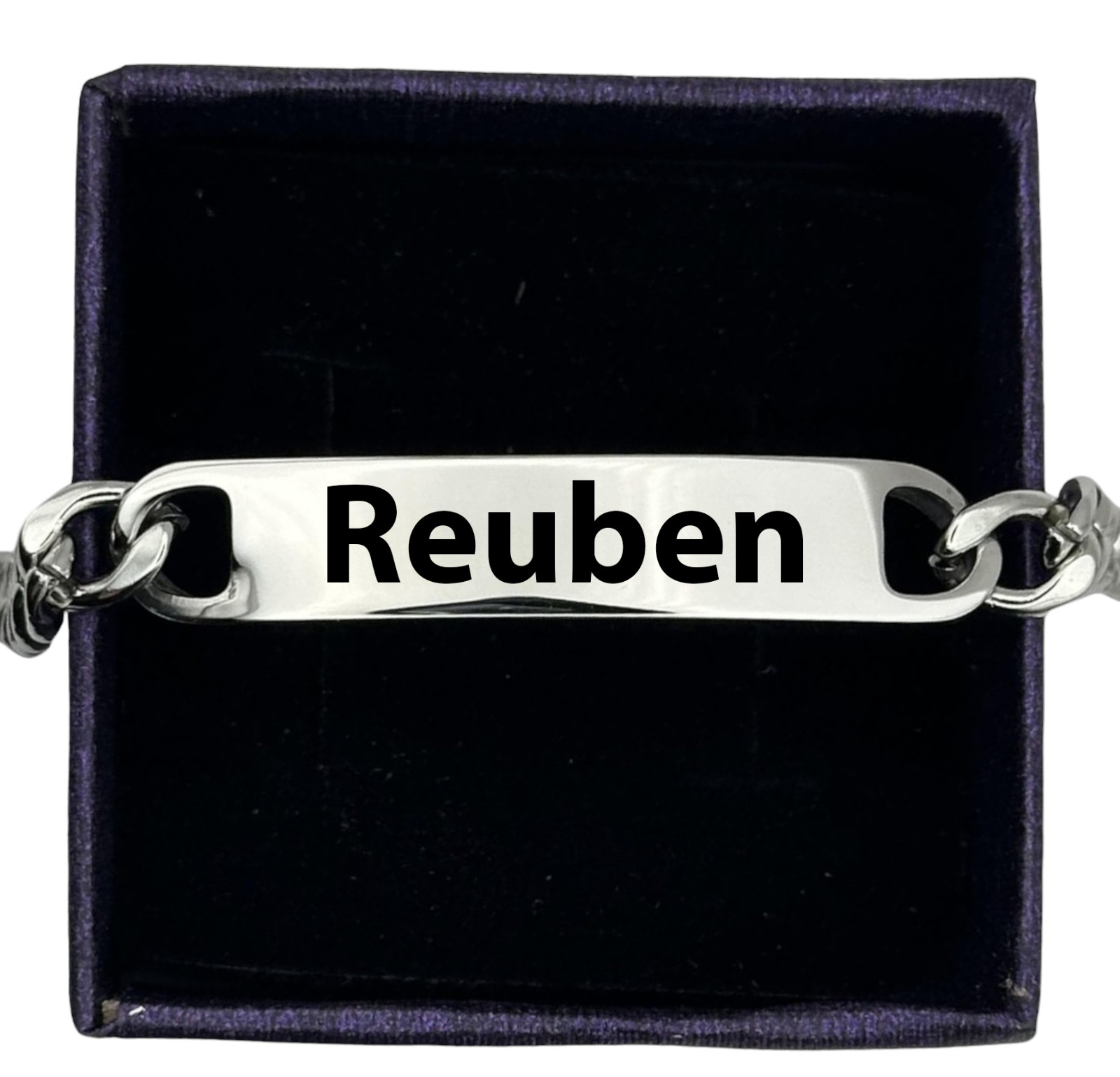 Reuben Boy Custom Any Name Date Silver Bracelet Charm ENGRAVED Gift Box gallery