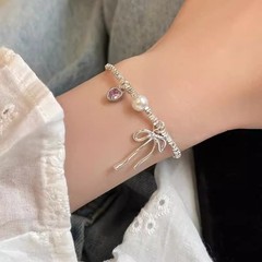 Women’s Fashion Pink Heart Bow Pendant Bracelet Alloy Bracelet Jewelry Gift