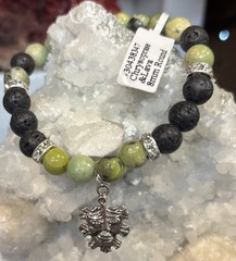 Chrysoprase And Lava 8 Mm Round Bracelet With Green Man Charm