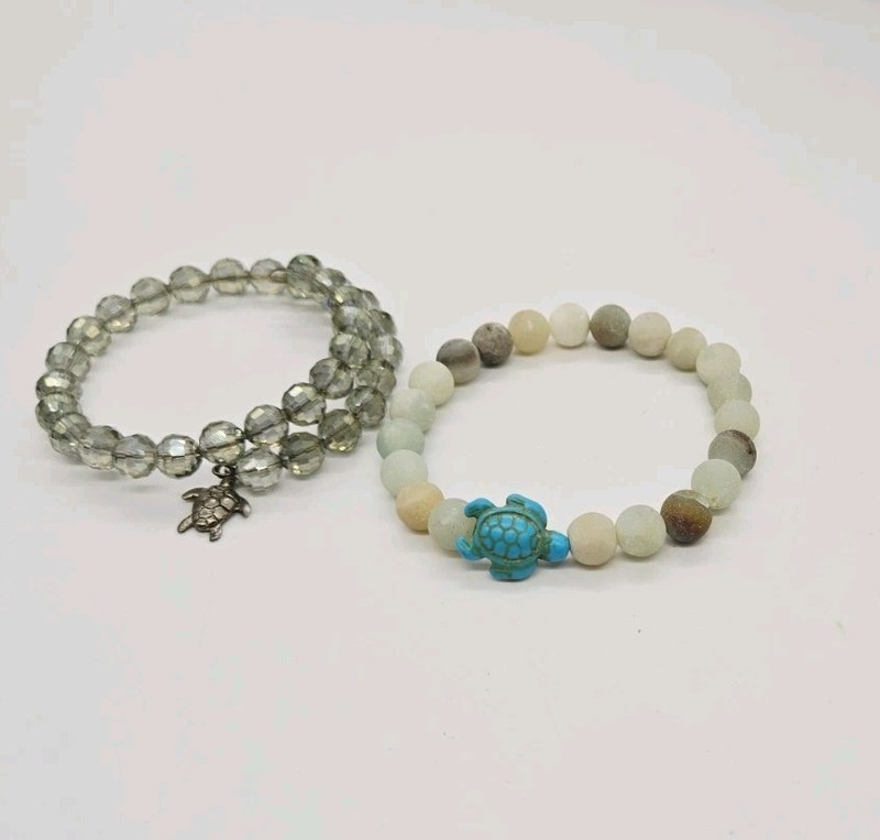 Turtle Charm Bracelet Lot of 2 Colored Stretch Wrap Around OSFM gallery