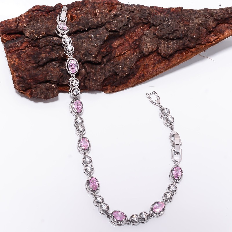 Pink Sapphire - Simulated 925 Sterling Silver Adjustable Bracelet 7-8" B13063 gallery