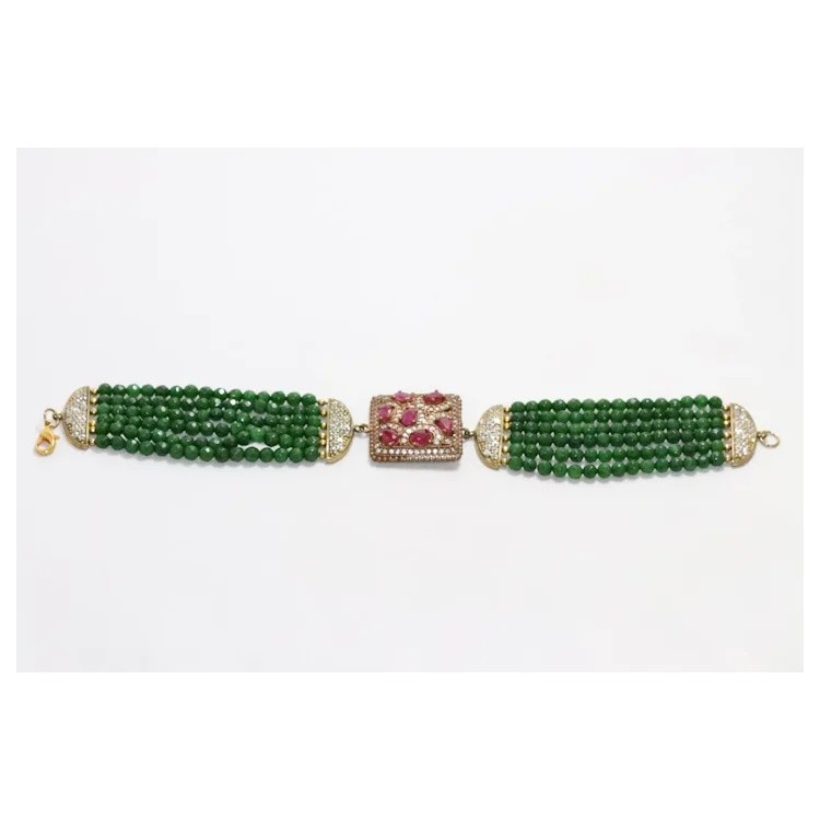 Sterling Silver Green Agate Ruby Cubic Zirconia Bracelet gallery