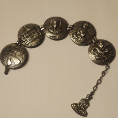Chinese Revival Vintage Bracelet Silver Tone Souvenir Tourist Panel Link China