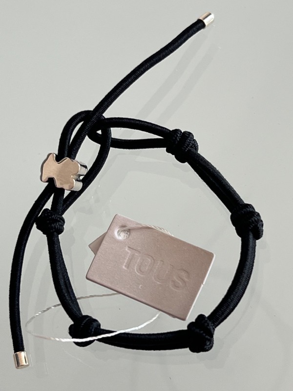 TOUS BLACK ELASTIC BRACELET WITH SILVER BEAR SWEET DOLLS $125 MSR MADE IN SPAIN gallery