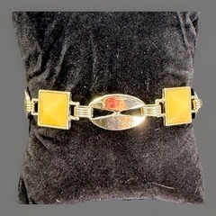Jewelmint Art Deco Gold Tone Link Bracelet White Plastic Stones Vintage