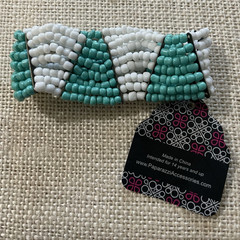 Paparazzi White & Green Glass Beaded Bohemian Geometric Cuff Bracelet