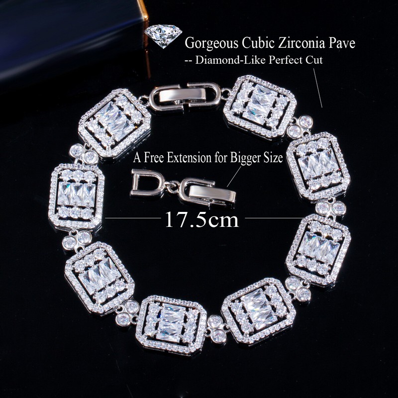 Top White Baguette Cubic Zirconia CZ Square Tennis Bracelet for Women Engagement gallery