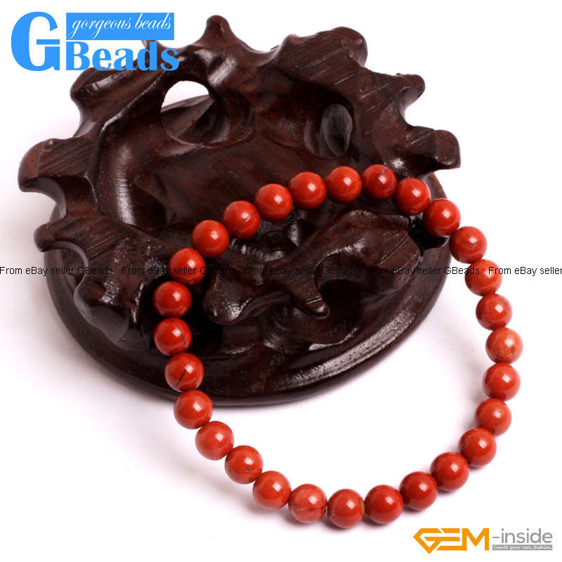 Natural Stone Red Jasper Beaded Stretchy Bracelet 7" Free Shipping Handmade gallery