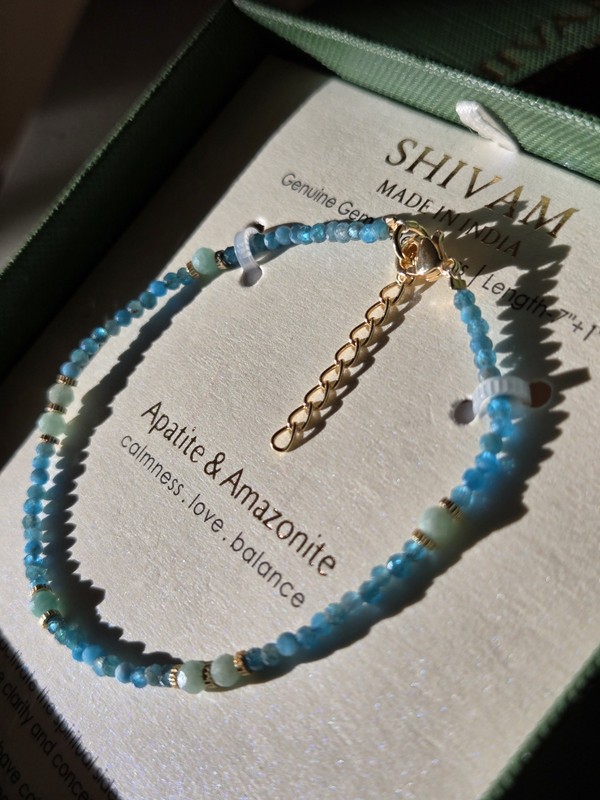 Shivam Blue Apatite & Amazonite Beaded Bracelet Length 7”+1" Extender NIB gallery