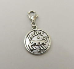 ARIES Zodiac Sign Charm Zipper Pull Keychain Add On Clip Horoscope Silver Tone