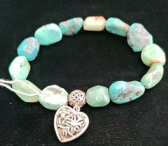 Whitney Kelly Turquoise Stretch Bracelet 925 Sterling Filigree Heart Charm VTG