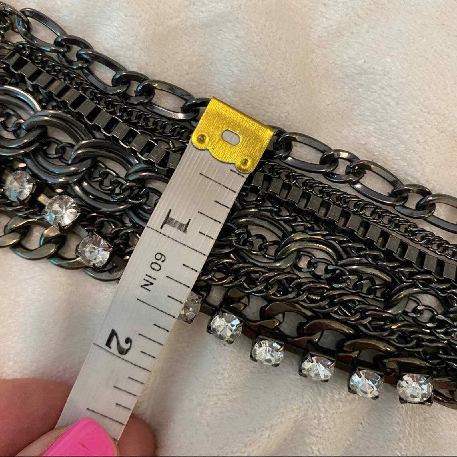 Silver Tone Multi Strand Rhinestones Chain Bracelet 7” with 2” extension gallery