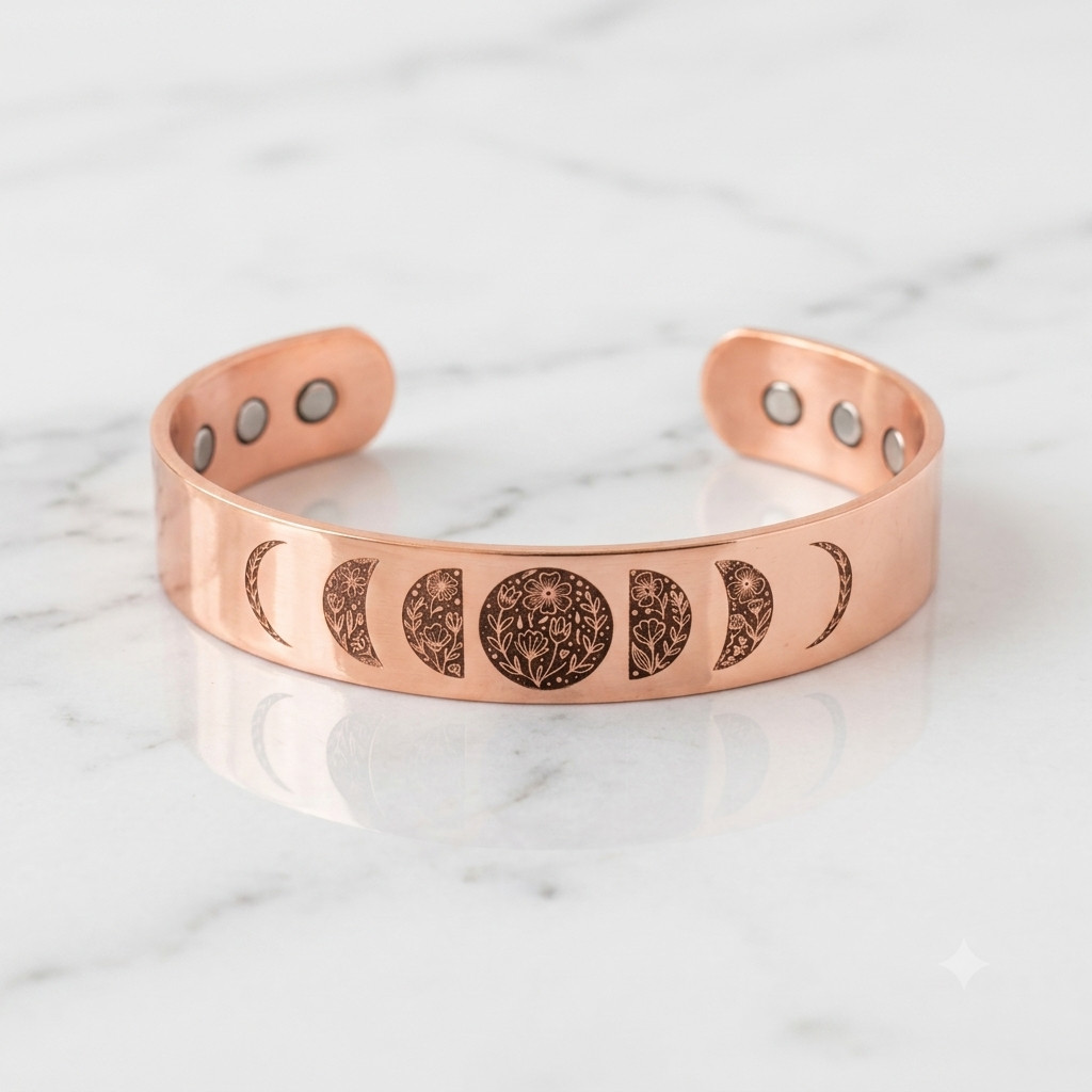 Flower Moon Phases Solid Copper Magnetic Bracelet Arthritis Pain Therapy Cuff gallery
