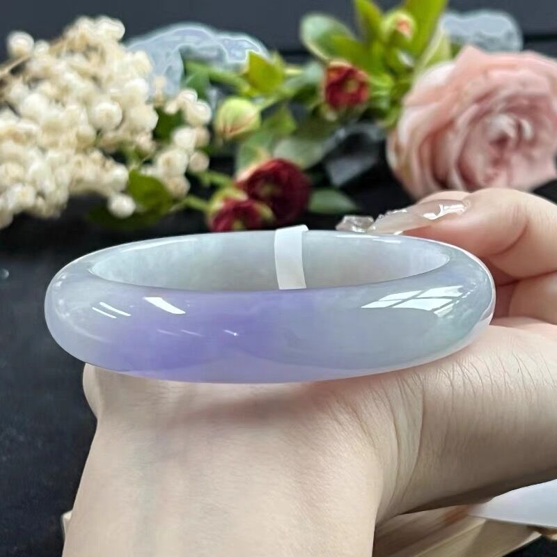 Certified Burma Jadeite Natural A grade Floating Green Purple Jade Bracelet gallery