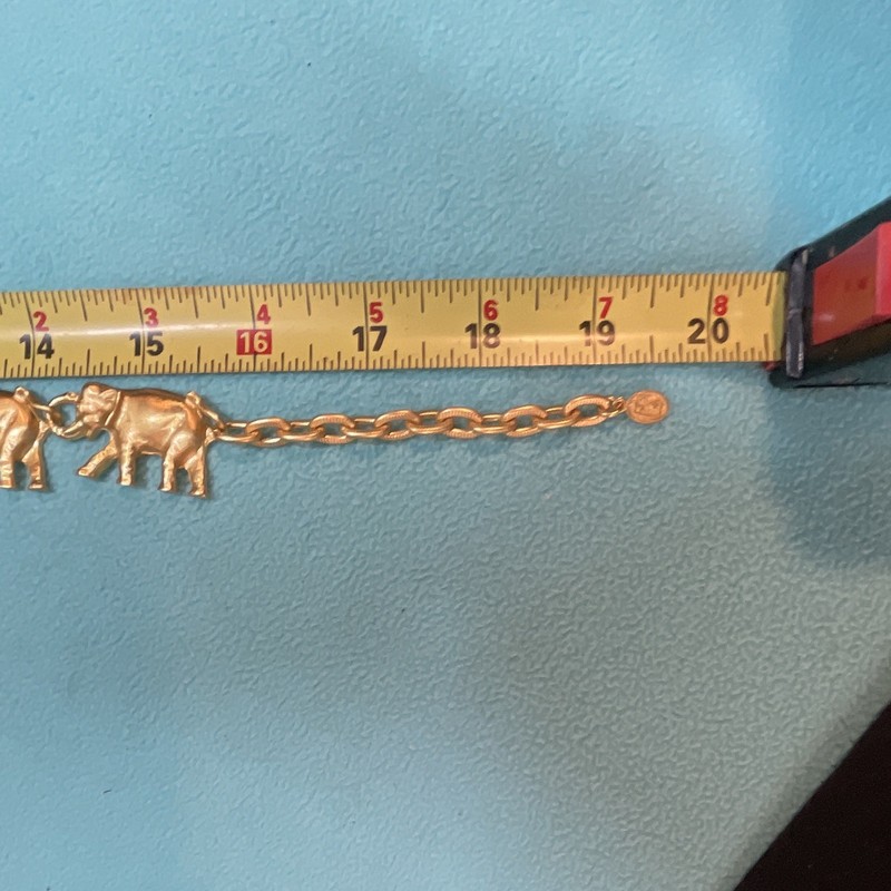 Gold Tone Metal Cable Chain Charm Bracelet, Elephant Dangle, Hook, 7 in gallery