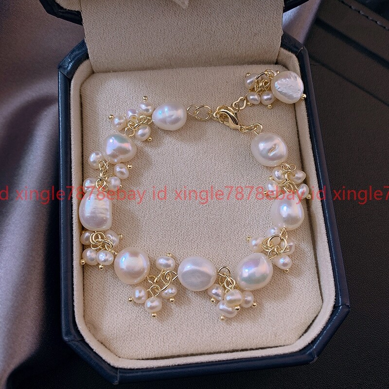Genuine Natural 11-12mm White Freshwater Baroque Pearl Beads Bracelet 6-9'' gallery