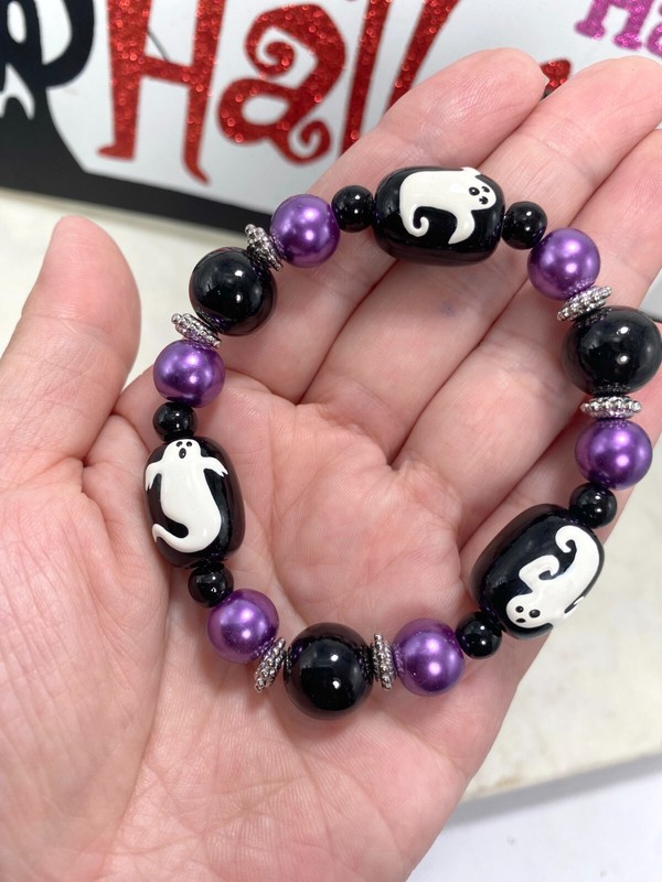 Halloween Bracelet Purple Spooky Ghost Beaded Stretch Bracelet Ear for Women gallery