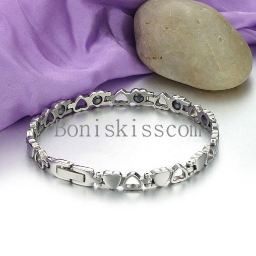 Silver Stainless Steel Hollow & Solid Heart Eternity Love Magnetic Bracelet gallery