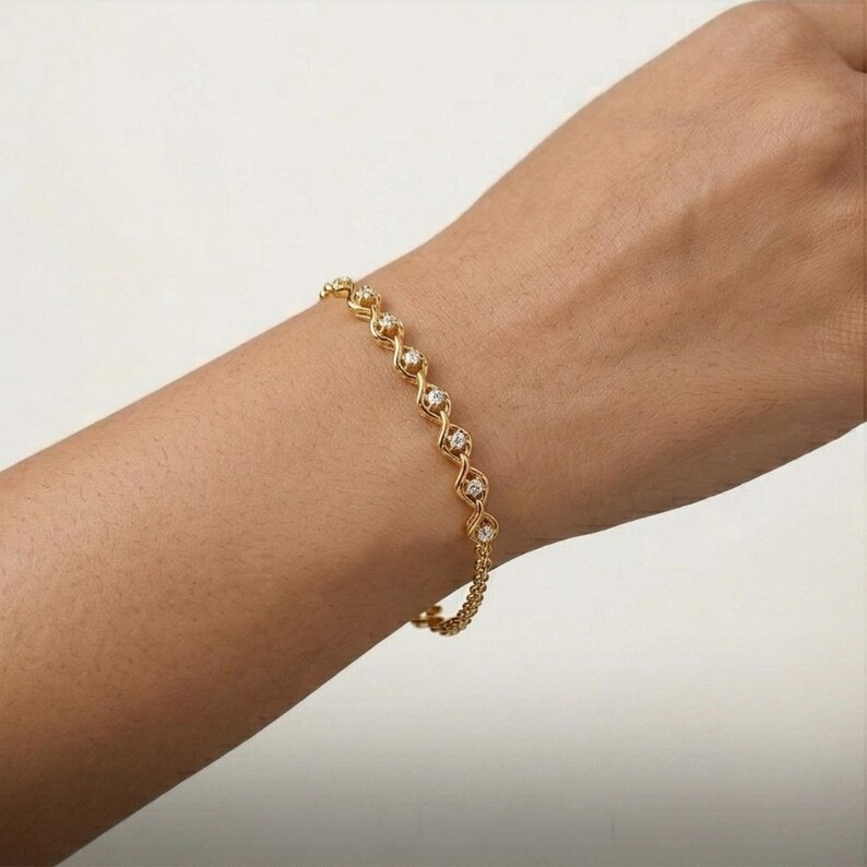 Delicate Round Cut Seven Stone Zigzag Link Elegant Minimalist Style Bracelet Her gallery
