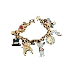 Retired Kirk’s Folly Alice In Wonderland Charm Bracelet Rabbit Tea Party Crystal