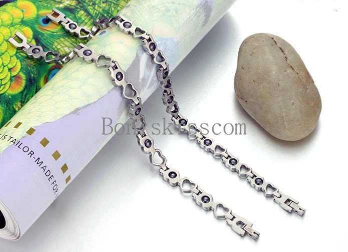 Silver Stainless Steel Hollow & Solid Heart Eternity Love Magnetic Bracelet gallery