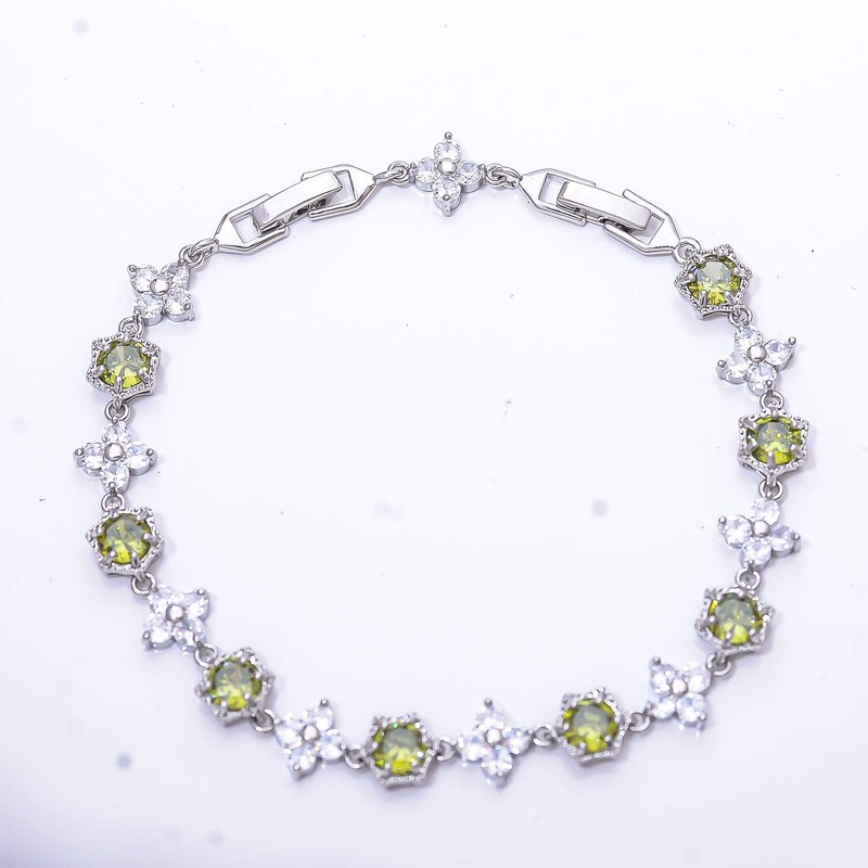 Peridot & Cubic Zirconia Gemstone 925 Sterling Silver Tennis Bracelet 8.99" B34 gallery