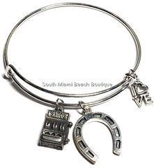 Gambling Casino Slots Machine Charm Bracelet Las Vegas Horseshoe LOVE Luck 777