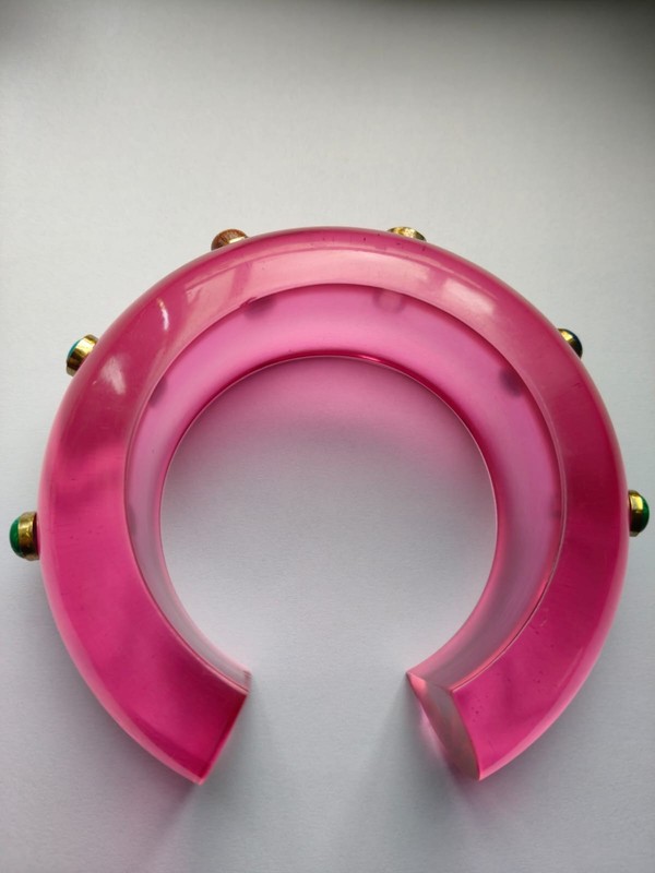 Pink Resin Cuff Bracelet With Gemstone Large Huge Bangle For Wide Wrist Jewelry gallery