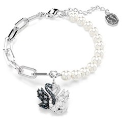 Swarovski Swan Bracelet, Crystal Pearl, Swan, Black, Rhodium Plated 5705720
