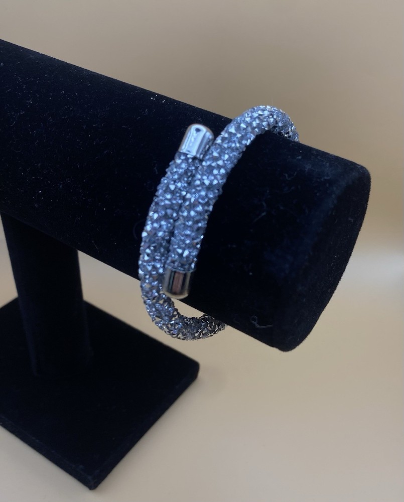 Blue Crystal Pavé Bangle Bracelet Magnetic Clasp Stackable Round Stones