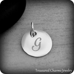 Stainless Steel Round Letter G Charm – Silver Cursive G Initial Disc Pendant