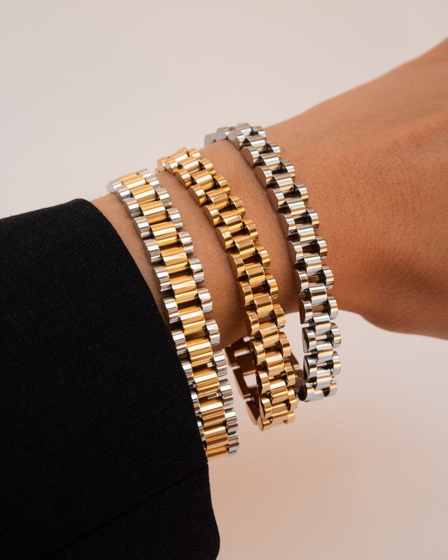 Luv Aj Two Toned Timepiece Watch Band Bracelet in Gold and Rhodium Silver Plated gallery