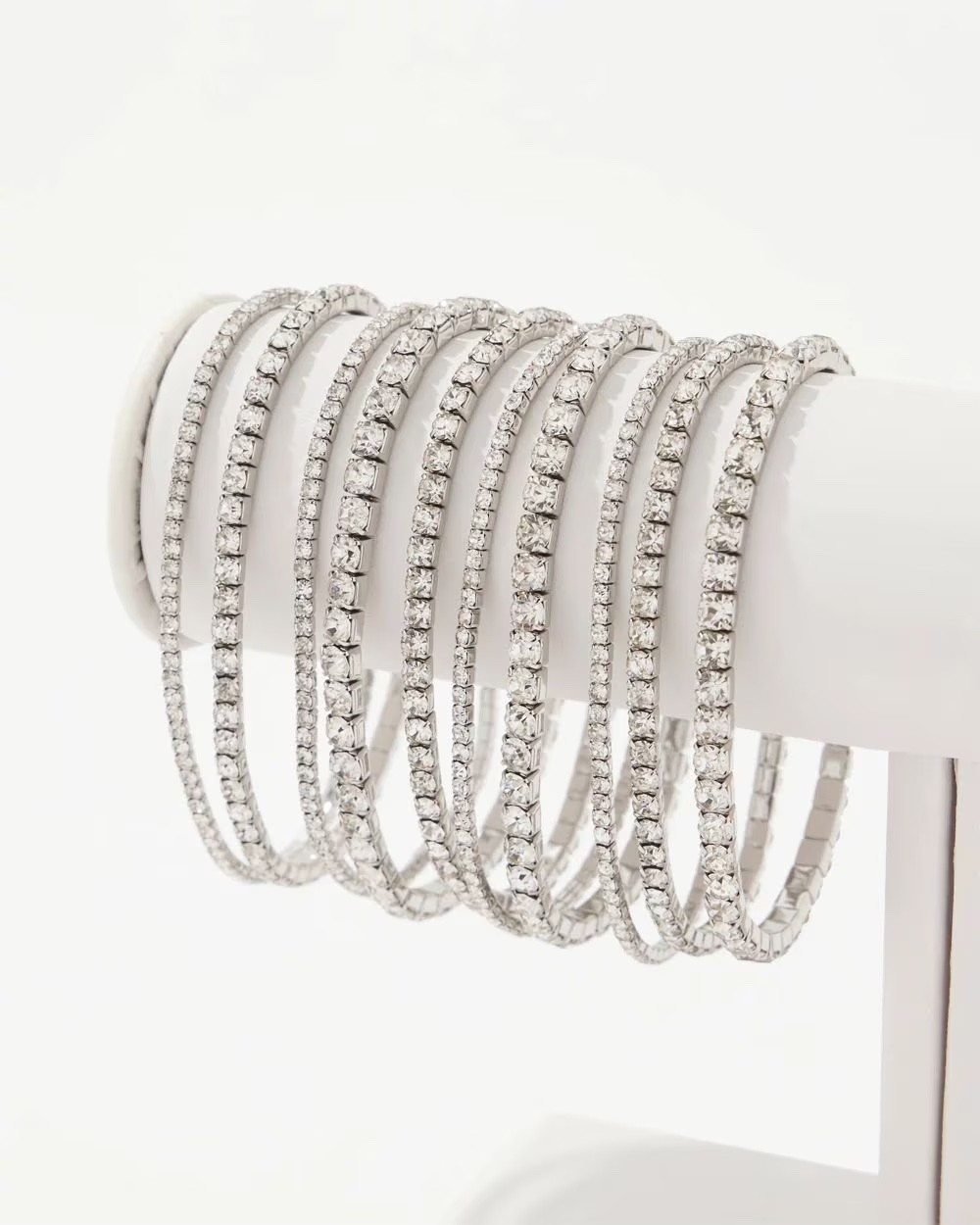 WHBM Rhinestone 10-Pack Stretch Sparkle Bling Bracelets Silver Tone NWT gallery