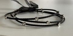 3 NEW Black Coated Cable Bracelets with Round Rhinestone Accents
