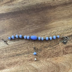 Periwinkle Blue Artisan Jewelry, Boho Handmade Glass Beaded Bracelet and Pendant