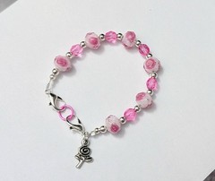 Pink Floral Crystal Rondelle Beads Medical Alert ID Replacement Bracelet 6.5″