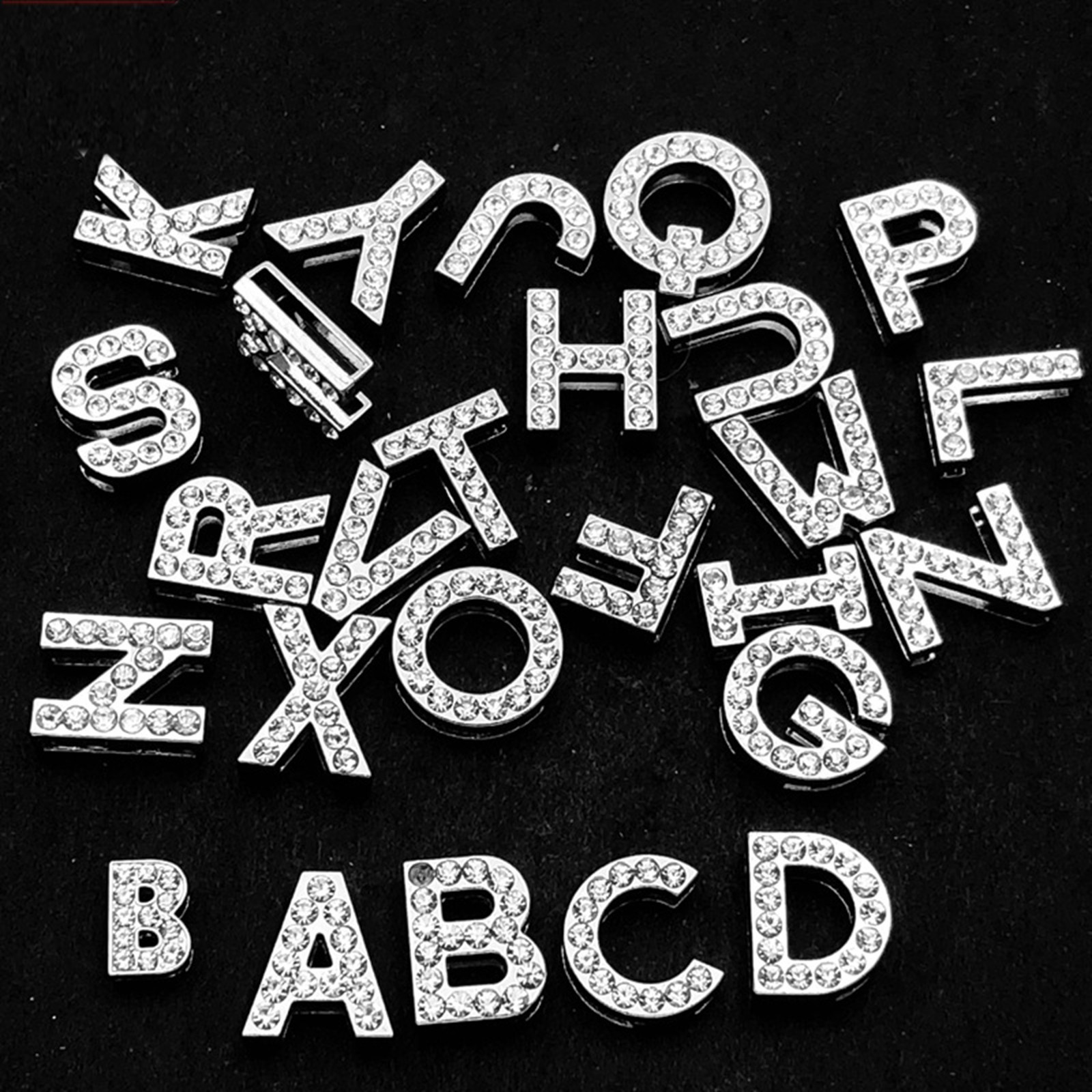 5 Pcs Silver Larger Alloy Rhinestone Letter "A-Z" Slide Charm Fit 18mm Wristband gallery