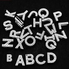5 Pcs Silver Larger Alloy Rhinestone Letter “A-Z” Slide Charm Fit 18mm Wristband