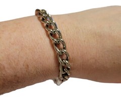 Silver Tone Chunky Chain Link Bracelet With Large Lobster Claw Closure Unisex
