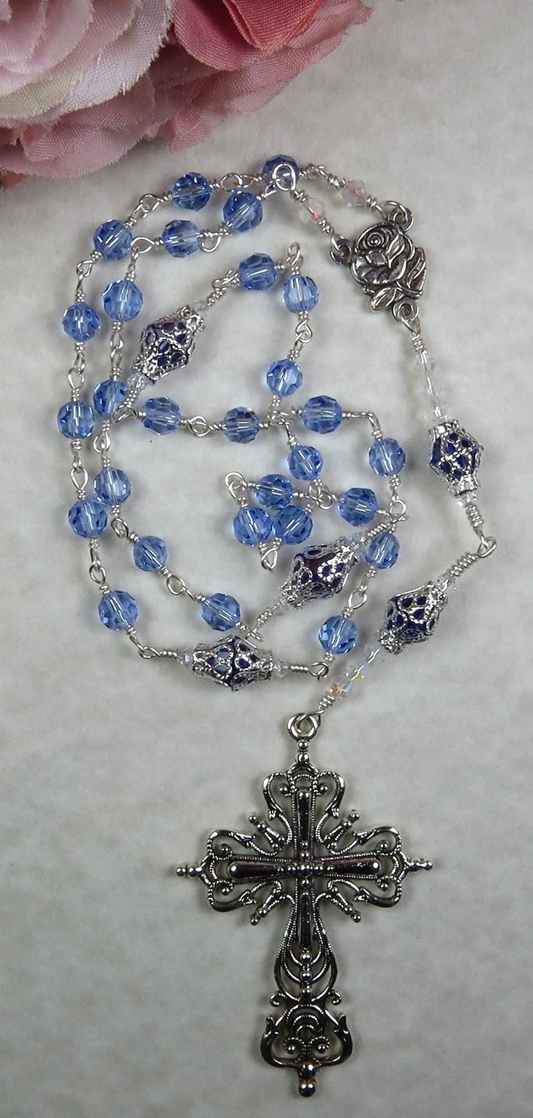 Unbreakable Handmade Anglican Episcopal Rosary Sapphire Blue Czech Crystal Se... gallery