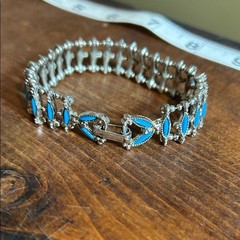 Vintage Native American Inspired Costume Tennis Bracelet Silver/Turquoise Tones