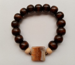 NEW SQUARE ITALIAN ONYX & 10MM WOOD BEADED BRACELET, BUY ANY 2 GET 3RD FREE