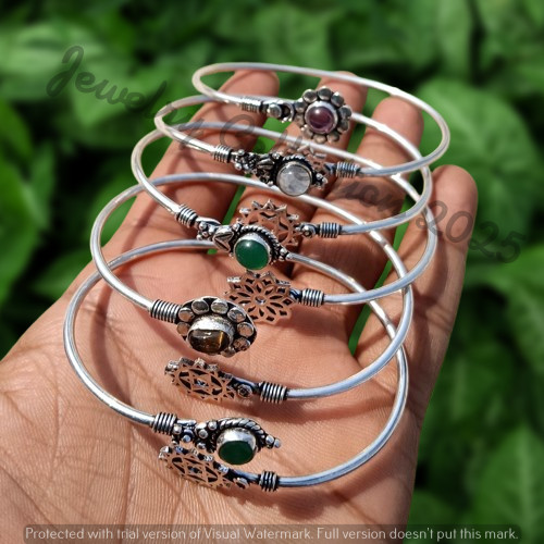 Green Onyx & Mix Gemstone 5 PCS Bangles 925 Silver Plated Wholesale Lot Jewelry gallery