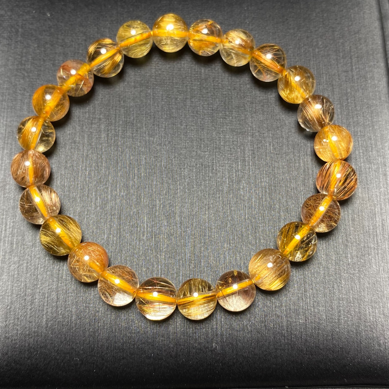 7.7mm Natural Copper Rutilated Quartz Stretch Crystal Beads Bracelet B51 gallery