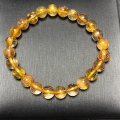 7.7mm Natural Copper Rutilated Quartz Stretch Crystal Beads Bracelet B51
