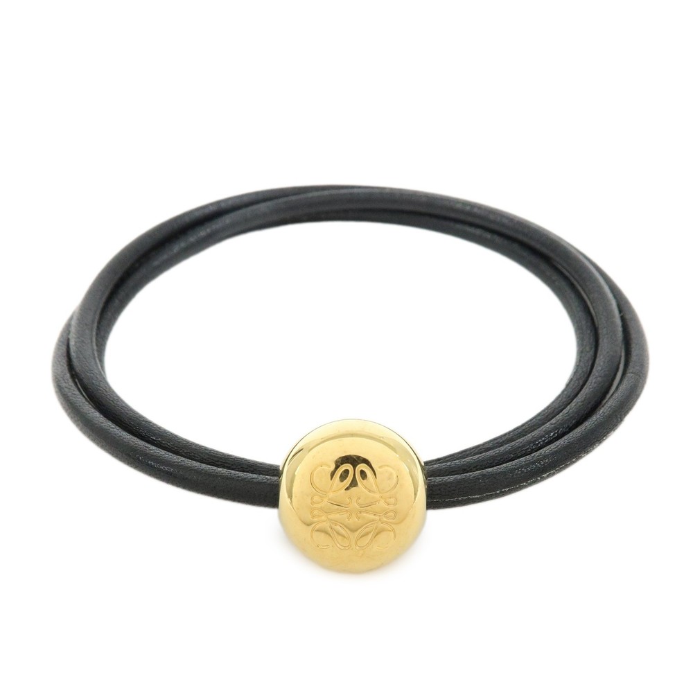 LOEWE Anagram Leather Pebble Bracelet Black Authentic Used F/S