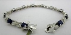 GENUINE 8.58 Cts BLUE SAPPHIRE & DIAMOND BRACELET 14K WHITE GOLD PLATED – NWT
