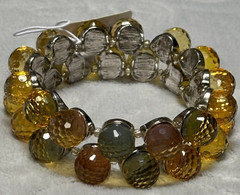 Multi Color Lucite Bead On Silver Tone Stretch Bracelet