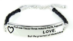 4031473 Faith Hope Love Bracelet Combinination Bar & Faux Leather Braid 1st